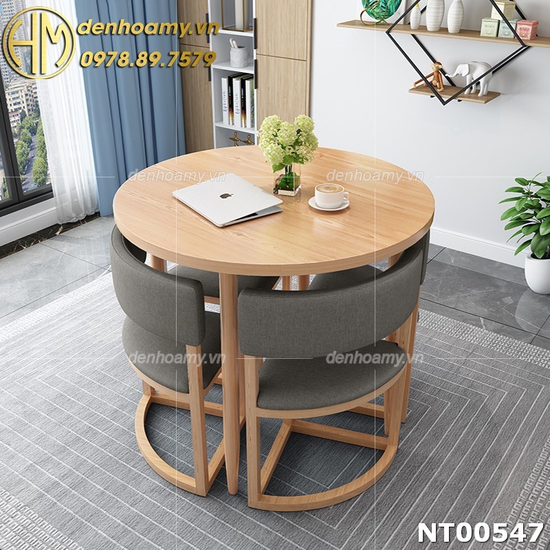Bộ bàn ghế tròn gấp gọn thông minh trang trí căn hộ nhỏ, quán cafe ...